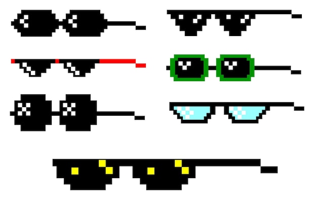 Conjunto de gafas de píxeles realistas Conjunto de gafas de sol de píxeles aislado en un fondo blanco Estilo moderno