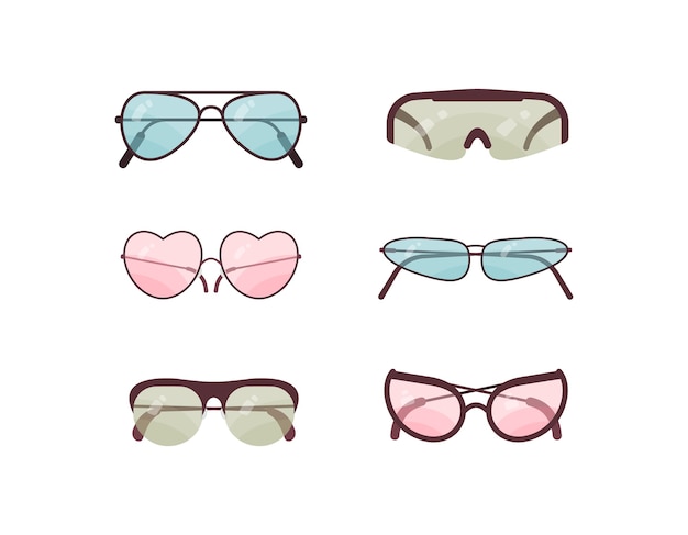 Conjunto de gafas de sol de colores. colección de monturas de plástico para gafas. protección solar de verano.