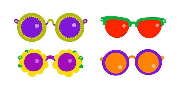 Vector un conjunto de gafas de sol coloridas con diferentes colores y formas.