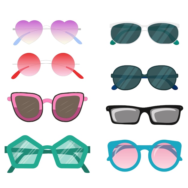 Conjunto de gafas de sol de estilo plano gafas de Sol de tema de mar coloridas y divertidas para fiestas de cumpleaños Ilustración vectorial