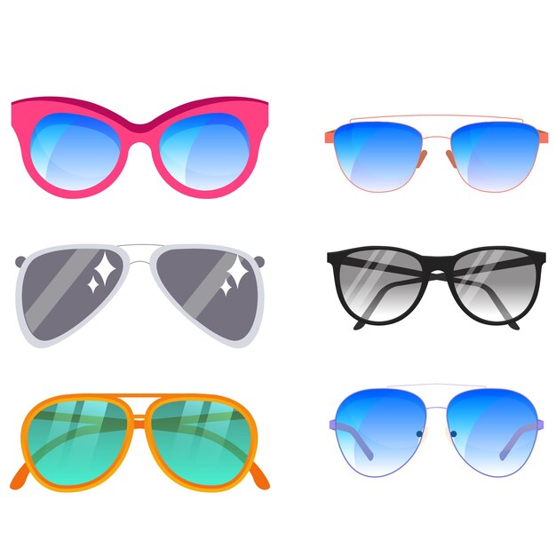 Conjunto de gafas de sol de estilo plano gafas de Sol de tema de mar coloridas y divertidas para fiestas de cumpleaños Ilustración vectorial