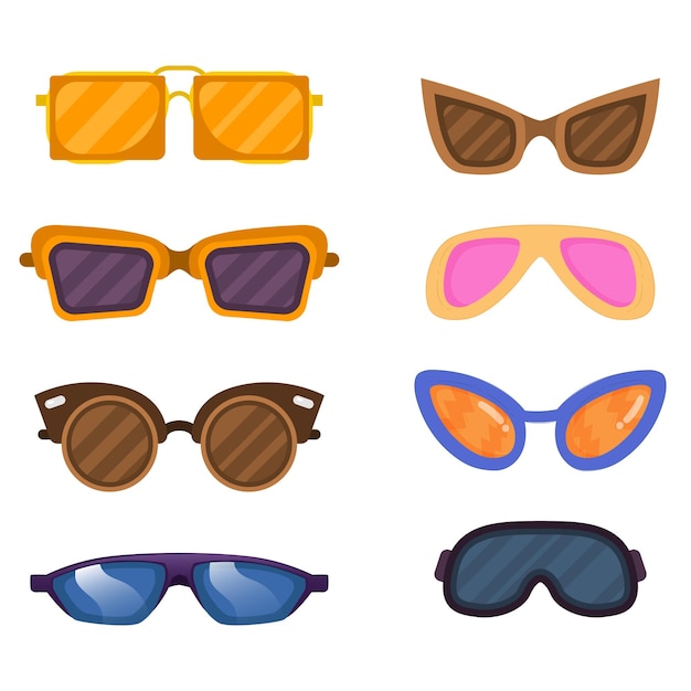Conjunto de gafas de sol de estilo plano gafas de Sol de tema de mar coloridas y divertidas para fiestas de cumpleaños Ilustración vectorial