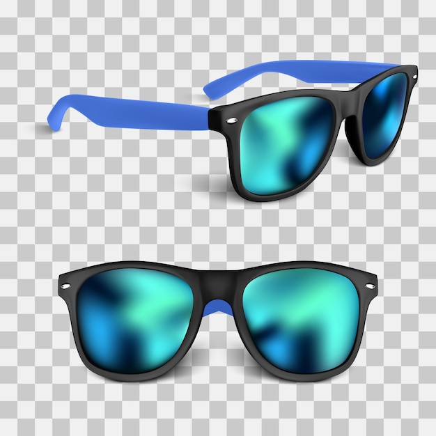 Conjunto de gafas de sol realistas con lente azul