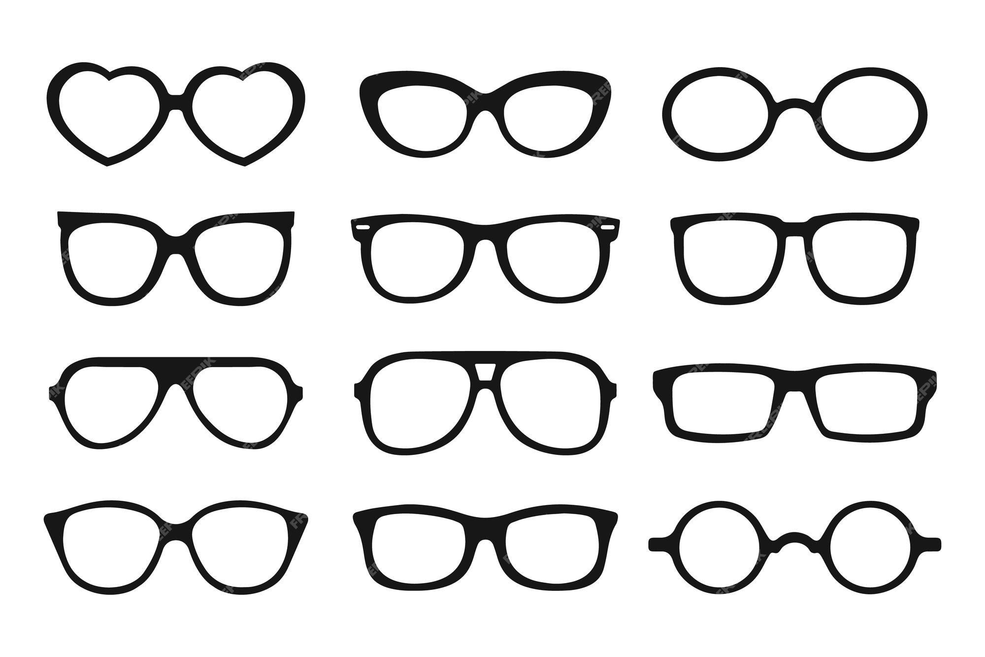 Un de gafas de sol siluetas negras de monturas para gafas mujer hombre vector de iconos | Vector Premium