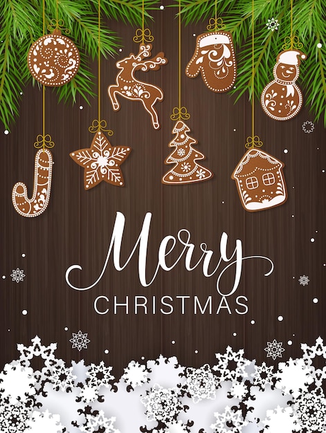 Conjunto de galletas decoradas con pan de jengibre de Navidad árboles de Navidad copos de nieve regalos vacaciones de invierno