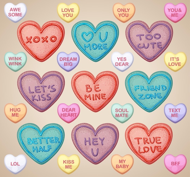 Conjunto de galletas en forma de corazón para el día de San Valentín