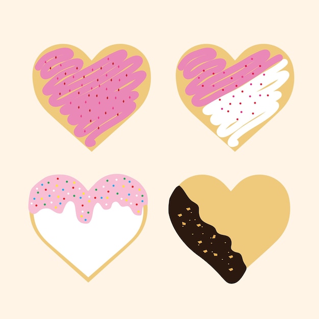 un conjunto de galletas en forma de corazón.