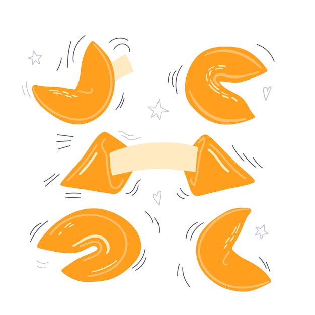 Conjunto de galletas de la fortuna china Ilustración de vector de dibujos animados