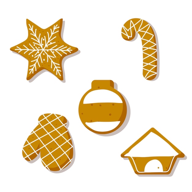 conjunto de galletas de jengibre aisladas sobre un fondo blanco