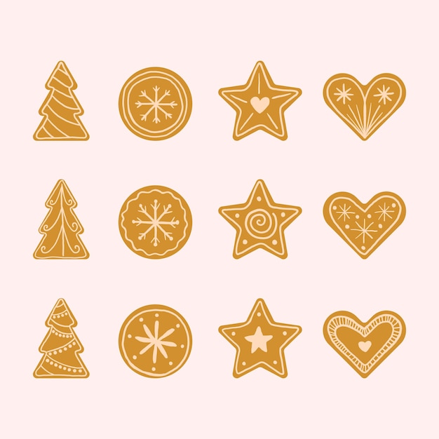 Conjunto de galletas de jengibre Elementos lindos para una dulce decoración de invierno