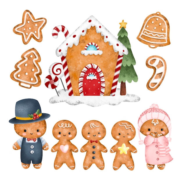 Conjunto de galletas de jengibre y Navidad