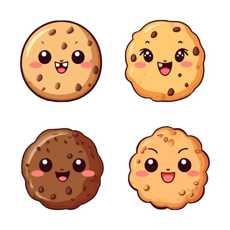 Vector conjunto de galletas lindas y felices ilustraciones de acuarela para imprimir