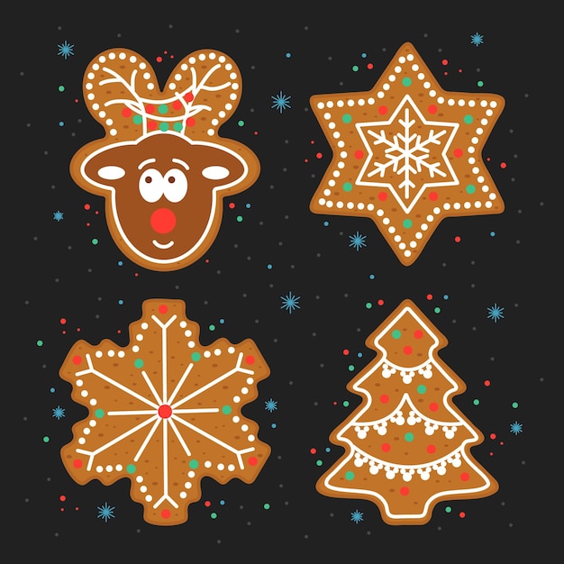 conjunto de galletas de Navidad renos árbol de Navidad y copos de nieve