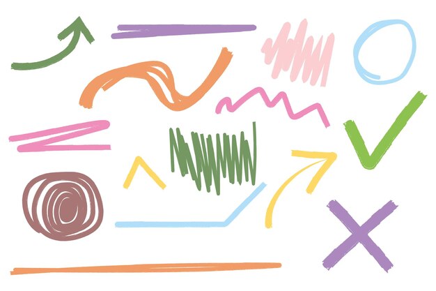 Conjunto de garabates abstractos dibujados a mano formas garabateadas ilustración vectorial elemento de diseño tiza o lápiz de colores