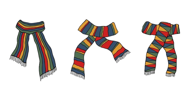 Vector conjunto de garabates de bufanda de punto, accesorios de invierno dibujados a mano, elemento de diseño único para la decoración de diseño de impresión de tarjetas