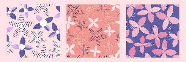 conjunto, de, garabato, flores, de, forma geométrica, patrón, plano de fondo, simple, geeting, tarjeta