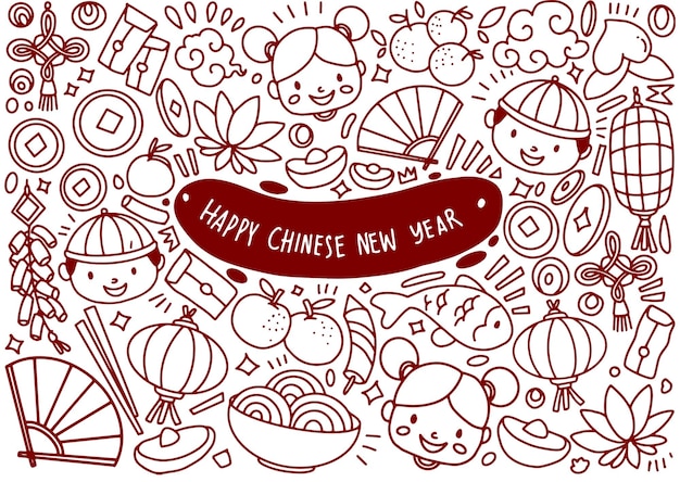 Vector conjunto de garabatos de año nuevo chino aislados en fondo blanco