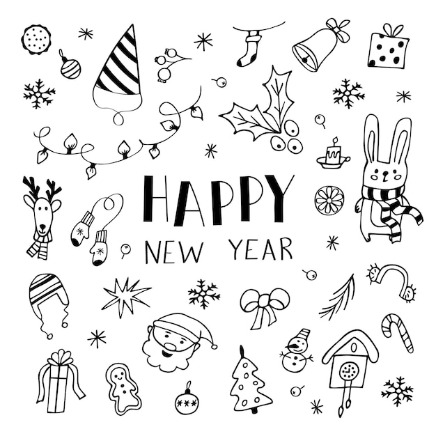 conjunto de garabatos de Año Nuevo