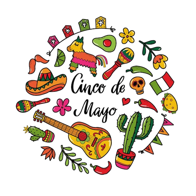 Vector conjunto de garabatos para el cinco de mayo