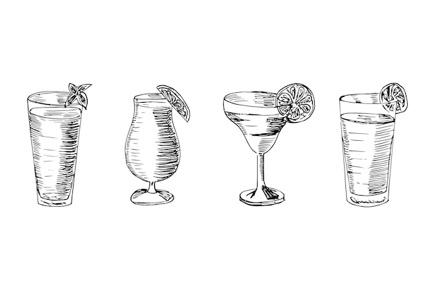 Conjunto de garabatos Conjunto de vectores de bebidas Ilustración vectorial en estilo boceto