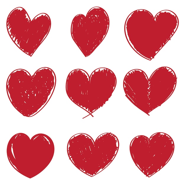Conjunto de garabatos de corazón Colección de corazones dibujados a mano Ilustraciones de romance y amor