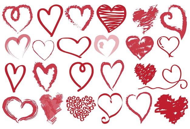 Conjunto de garabatos corazones colección de sellos Grunge formas de amor para su diseño