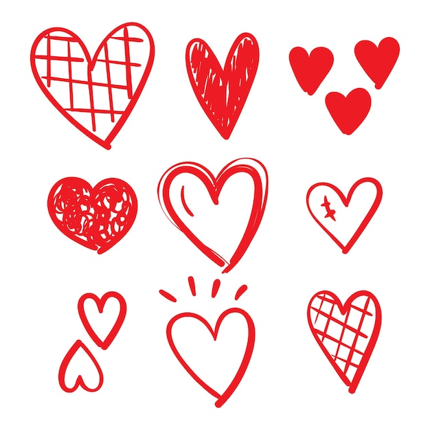 Conjunto de garabatos corazones colección de sellos Grunge formas de amor para su diseño