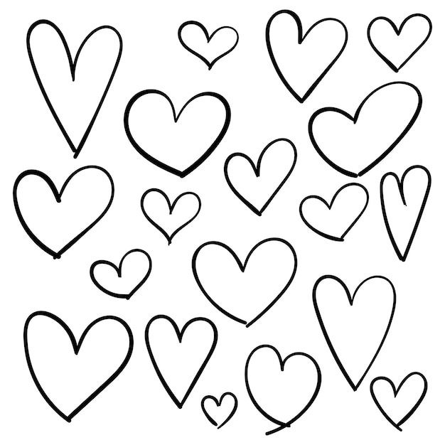 Conjunto de garabatos corazones colección de sellos Grunge formas de amor para su diseño