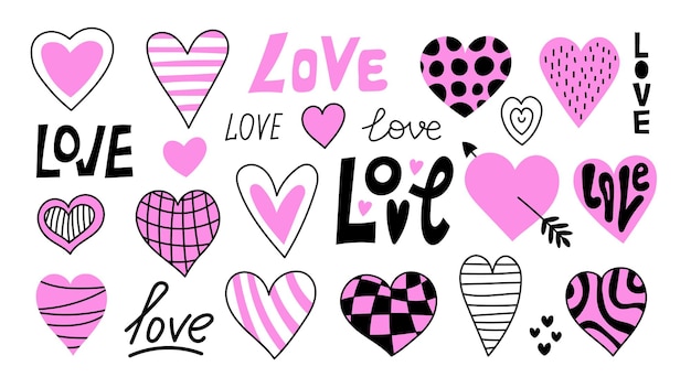 Conjunto de garabatos de corazones modernos