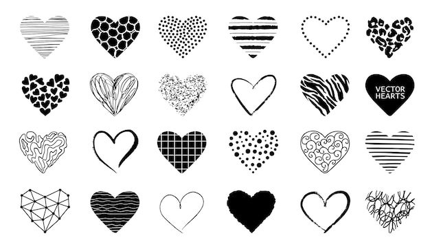 Vector conjunto de garabatos de corazones vectoriales colección de símbolos de amor aislado en blanco bosquejo de san valentín