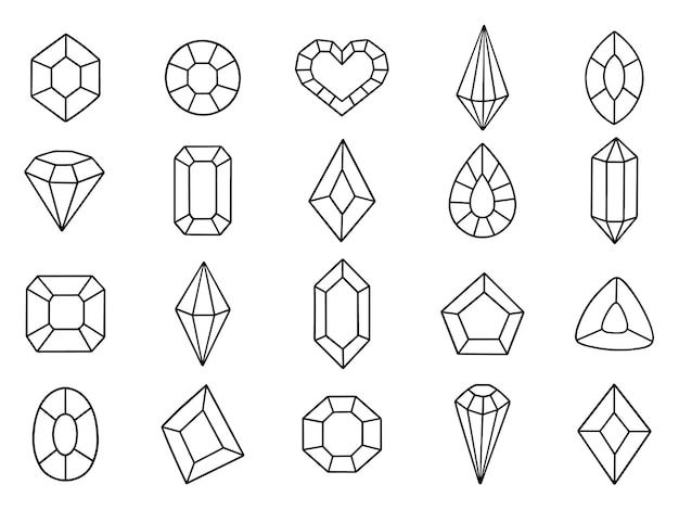 Conjunto de garabatos de cristales Gemas de cuartos de diamantes en estilo boceto Ilustración vectorial dibujada a mano aislada sobre fondo blanco