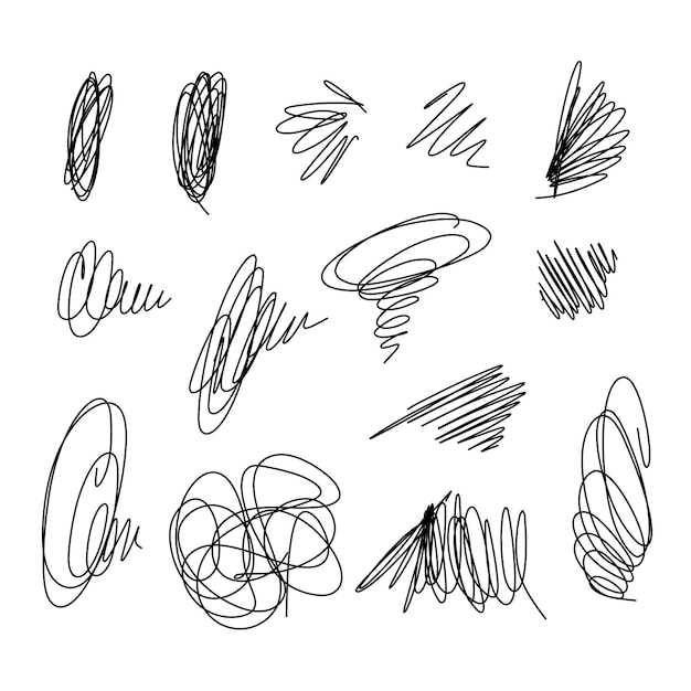 Conjunto de garabatos dibujados a mano Ilustración vectorial aislada en fondo blanco