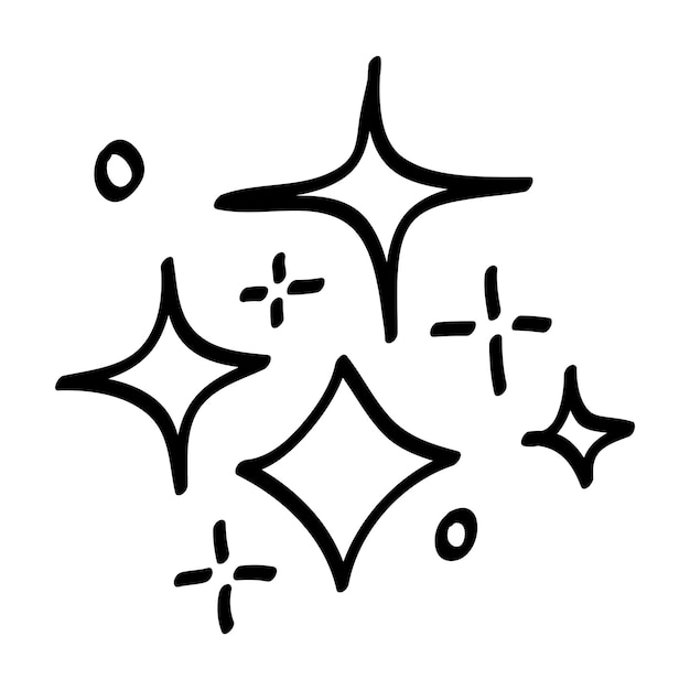 Vector conjunto de garabatos de estrellas vectoriales icono de brillo icono de superficie limpia estrellas de efecto de luz brillante y ráfaga brillante aislado en la ilustración de vector de fondo blanco