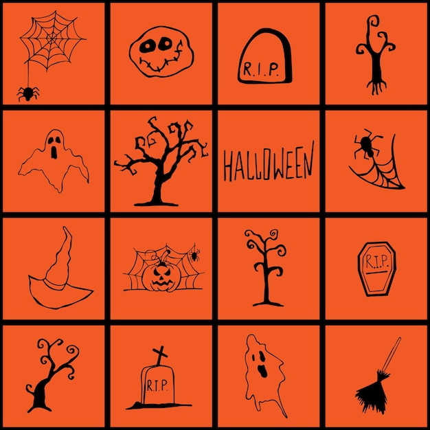 Vector conjunto de garabatos de halloween dibujado a mano