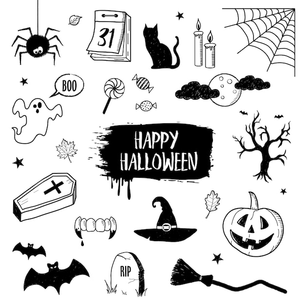 Conjunto de garabatos de Halloween dibujados a mano