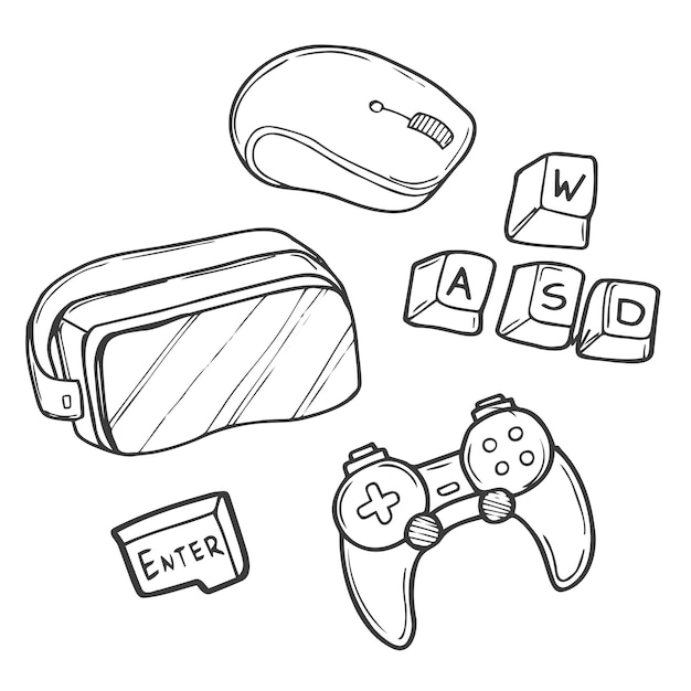 Conjunto de garabatos de iconos de juegos dibujados a mano