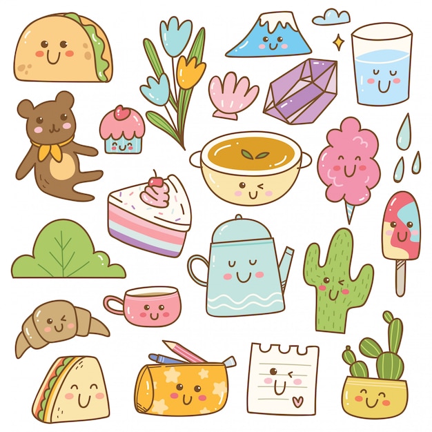 Página 2  Vectores e ilustraciones de Conjunto pegatinas kawaii