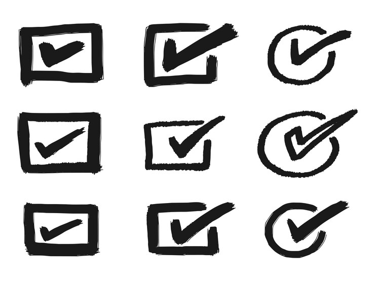 Vector conjunto de garabatos de marca de verificación icono vector símbolo marca de verificación o casilla de verificación pictograma ilustración vectorial