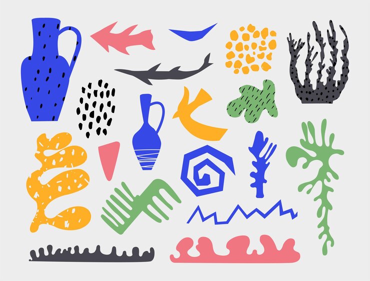 Vector conjunto de garabatos de moda e iconos de naturaleza abstracta sobre fondo blanco aislado