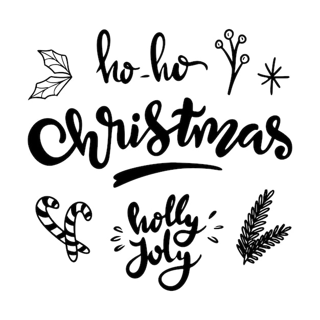 Conjunto de garabatos de Navidad Plantas de rama de árbol de Navidad dulces y guirnaldas Iconos de Navidad dibujados a mano