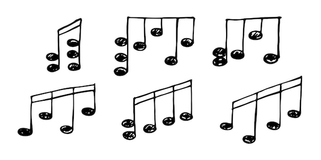 Vector conjunto de garabatos de notas musicales símbolo musical dibujado a mano elementos para imprimir el logotipo de decoración de diseño web