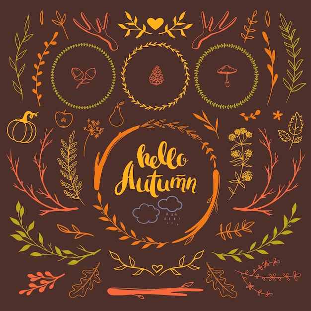 Vector conjunto de garabatos de otoño