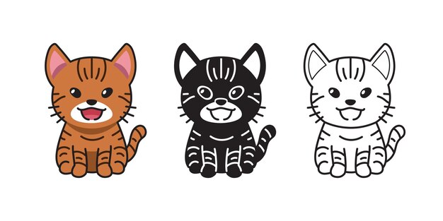 Conjunto de gato atigrado de dibujos animados de carácter vectorial para el diseño.