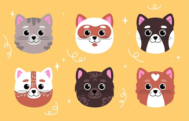 Vector conjunto de gato de diferentes razas