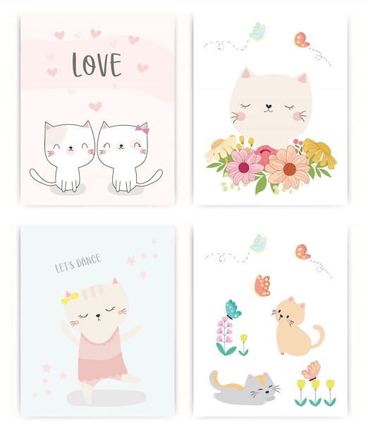 Vector conjunto de gato lindo.