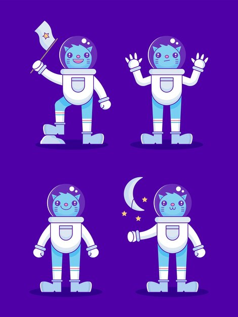 Vector conjunto de gato con personaje de mascota de traje de astronauta. ilustración para camiseta, afiche, logo, pegatina