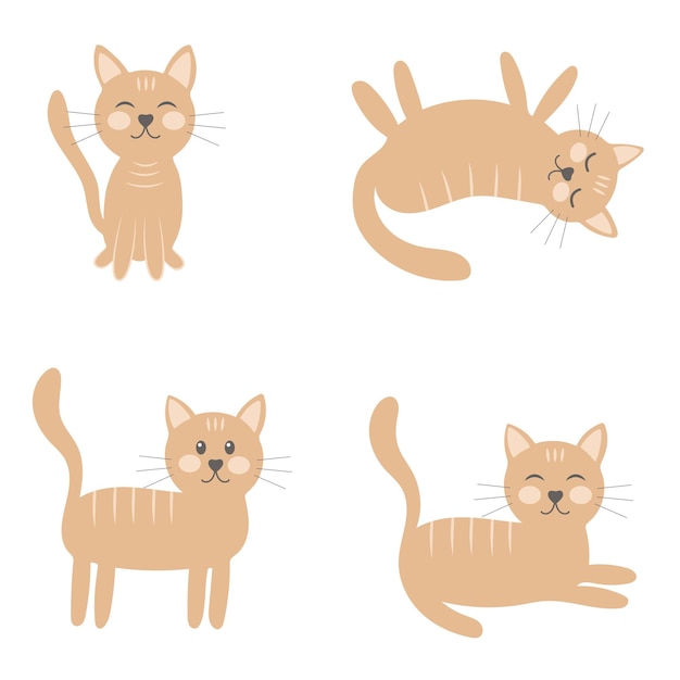 Conjunto de gatos en diferentes posturas Ilustración vectorial