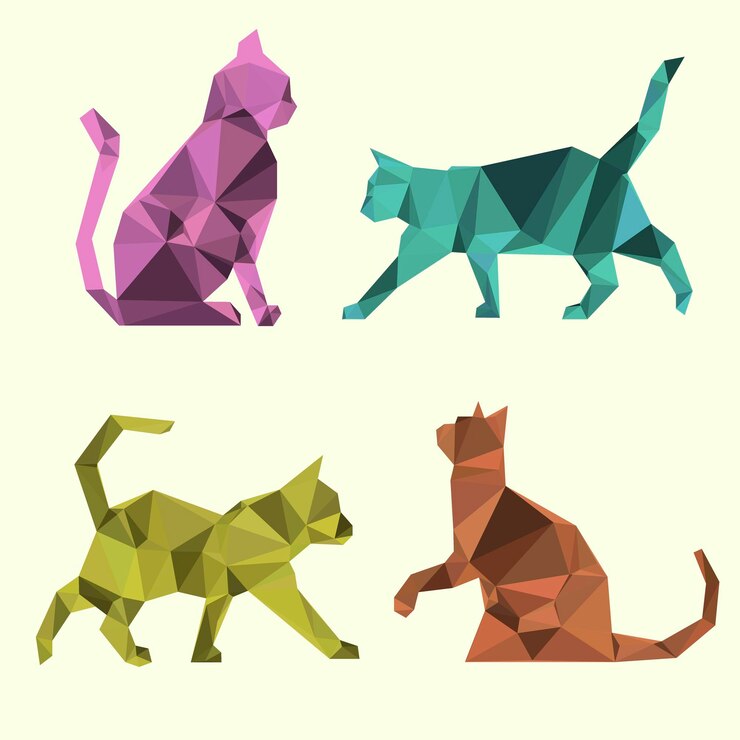 Vector conjunto de gatos con efecto de figuras geométricas