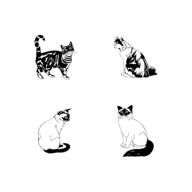 conjunto de gatos negros con fondo blanco