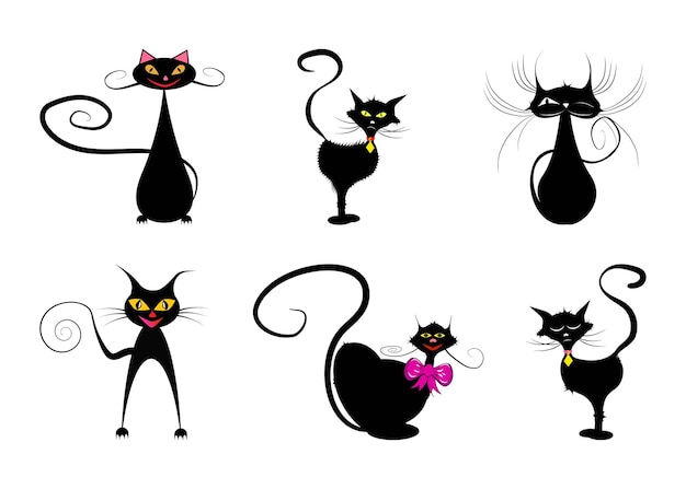 Vector conjunto de gatos negros vectoriales